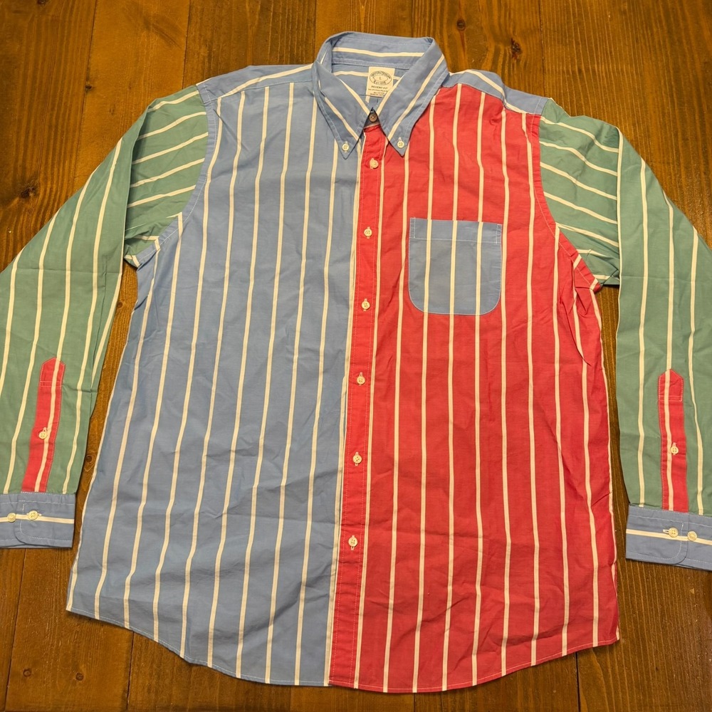 Brooks Brothers Regent Primary Color Fun Shirt Large Colorblock Stripe Preppy